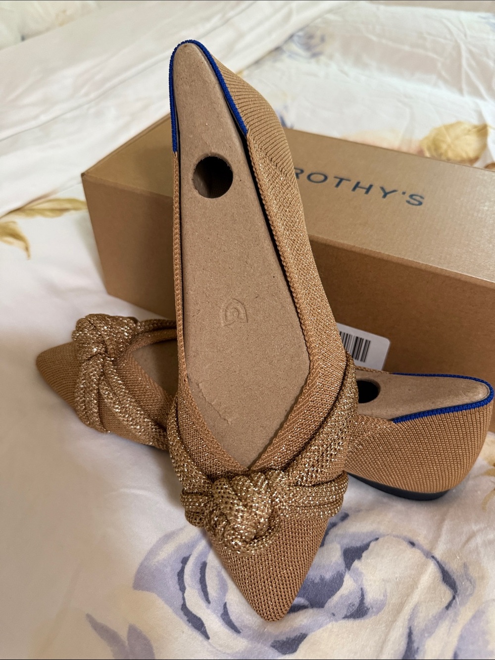 Rothy's Metallic Tan Knot-Front Pointed Flats - Picture 2 of 3